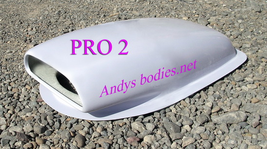 Pro 2 bonnet scoop, pre undercoated, lightweight construction, manufactured by Fibre-Form (NZ) Ltd for Andy's Bodies