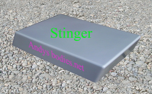 Stinger bonnet scoop, has a return flange for easy instalation pre undercoated, lightweight construction, manufactured by Fibre-Form (NZ) Ltd for Andy's Bodies